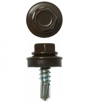 Саморез КР св. 4,8х28 RAL-8019 (коричневый) (60 шт) с ок.